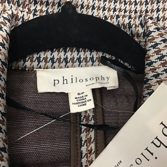 Philosophy ivory/ brown/slate houndstooth one button long blazer. Small. NWT - Picture 6 of 9